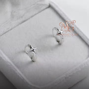 Dainty Star Earrings, Minimalist Huggie Hoops, Sterling Silver Celestial Jewelry, 4 Point Star Studs, Gift For Her