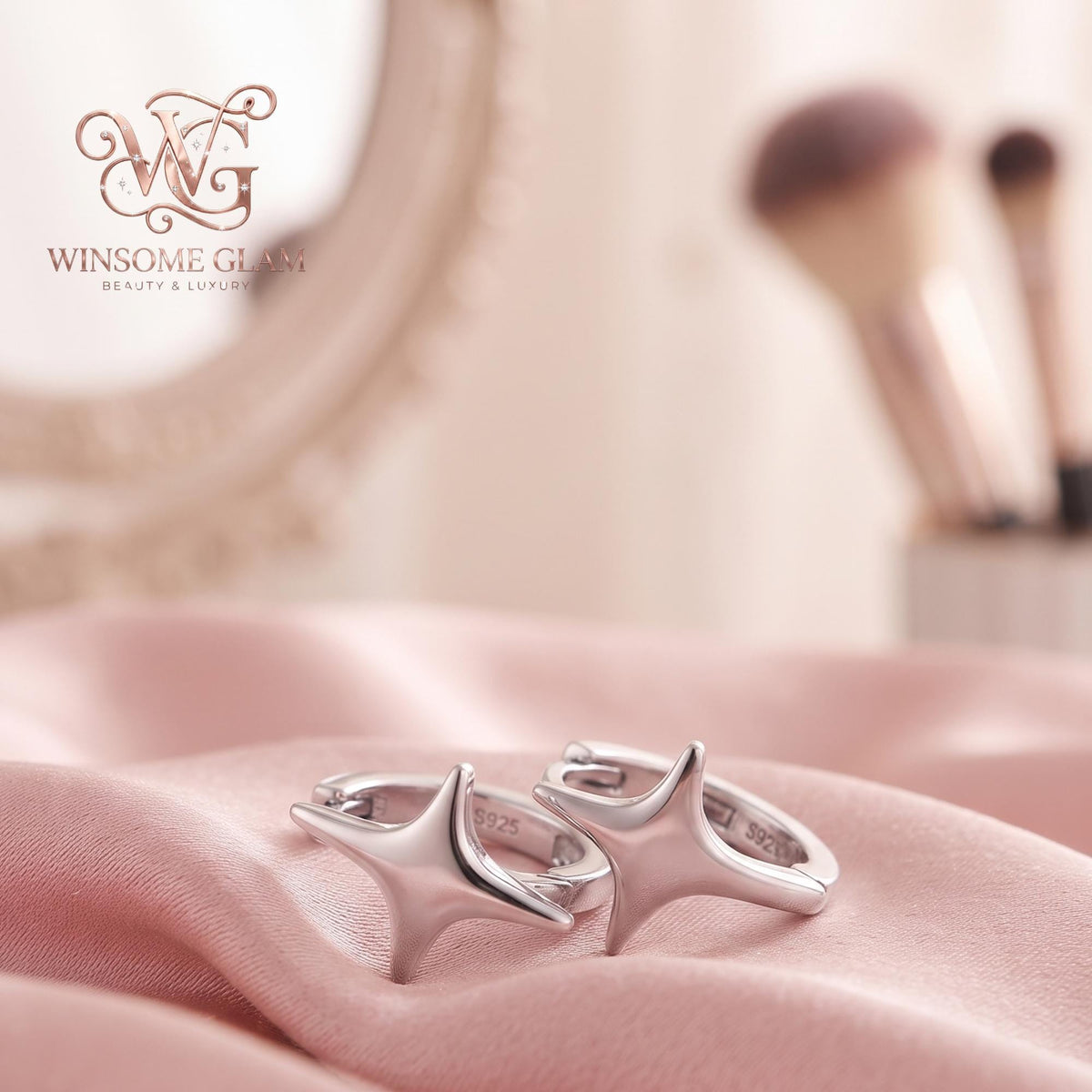 Dainty Star Earrings, Minimalist Huggie Hoops, Sterling Silver Celestial Jewelry, 4 Point Star Studs, Gift For Her