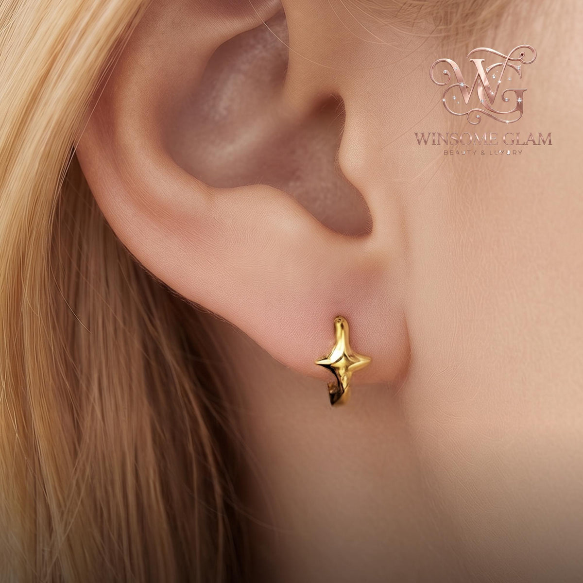 Dainty Star Earrings, Minimalist Huggie Hoops, Sterling Silver Celestial Jewelry, 4 Point Star Studs, Gift For Her