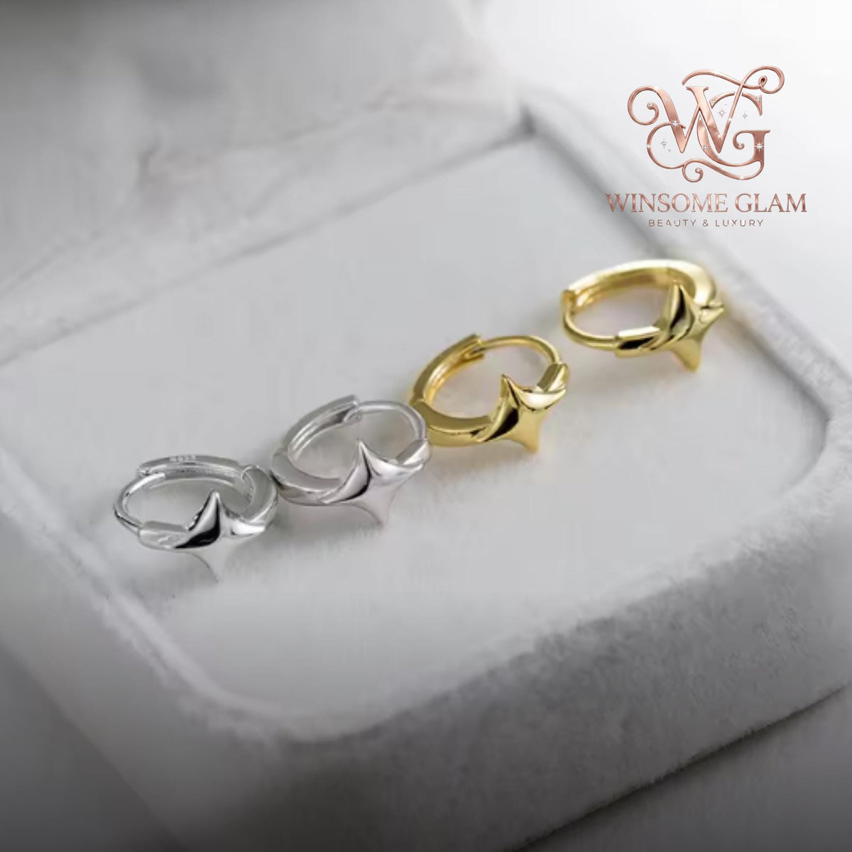Dainty Star Earrings, Minimalist Huggie Hoops, Sterling Silver Celestial Jewelry, 4 Point Star Studs, Gift For Her
