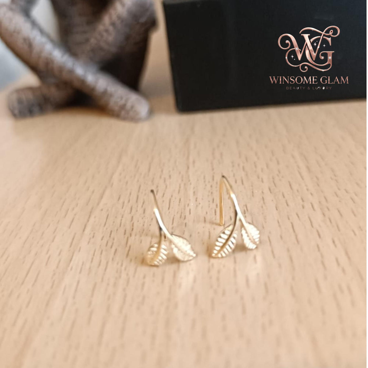 Gold Leaf Ear Climbers, Minimalist Open Hoop Earrings, Dainty Botanical Drop Earrings, Tiny Leaf Huggie Hoops, Everyday Ear W
