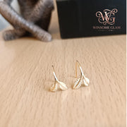 Gold Leaf Ear Climbers, Minimalist Open Hoop Earrings, Dainty Botanical Drop Earrings, Tiny Leaf Huggie Hoops, Everyday Ear W