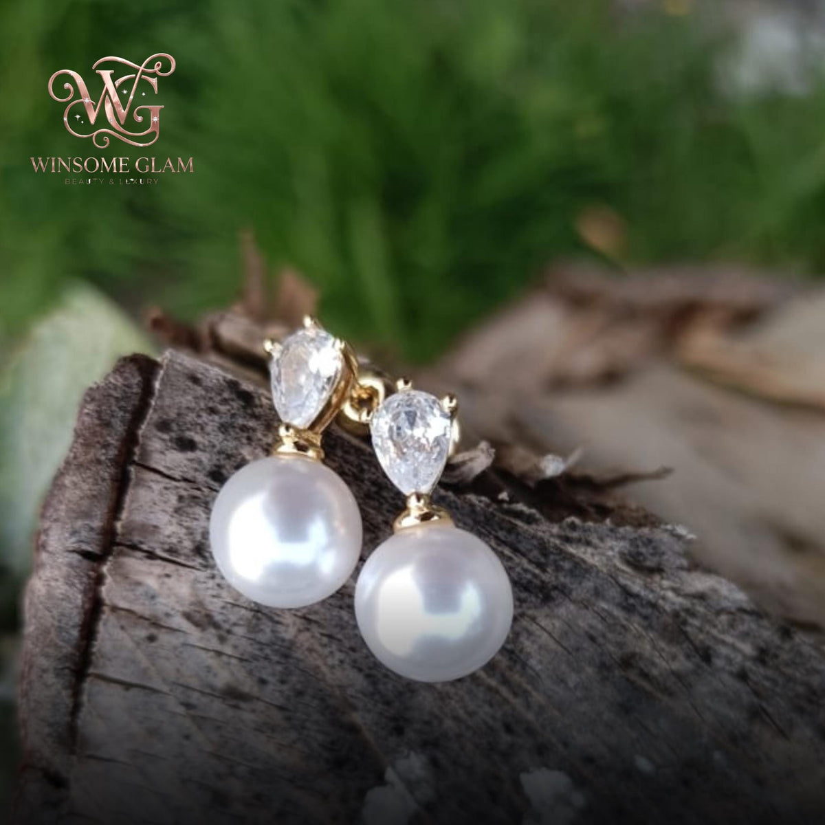 Pearl Drop Earrings, Pear Cut Created Diamond Bridal Earrings, Natural Freshwater Pearl Dangles, Teardrop Wedding Jewelry, Br