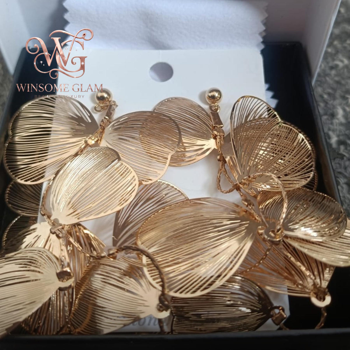 18K Gold Plated Layered Flower Petal Earrings  Large Statement Drop Necklace, Stainless Steel Dangle Earrings |Boho Wedding J