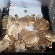 18K Gold Plated Layered Flower Petal Earrings  Large Statement Drop Necklace, Stainless Steel Dangle Earrings |Boho Wedding J