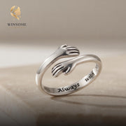 ALWAYS WITH YOU" Hug Ring, 925 Sterling Silver Hugging Hands Ring, Meaningful Heartfelt Gift for Her, Wife, Daughter, Mom, Lo
