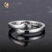 ALWAYS WITH YOU" Hug Ring, 925 Sterling Silver Hugging Hands Ring, Meaningful Heartfelt Gift for Her, Wife, Daughter, Mom, Lo