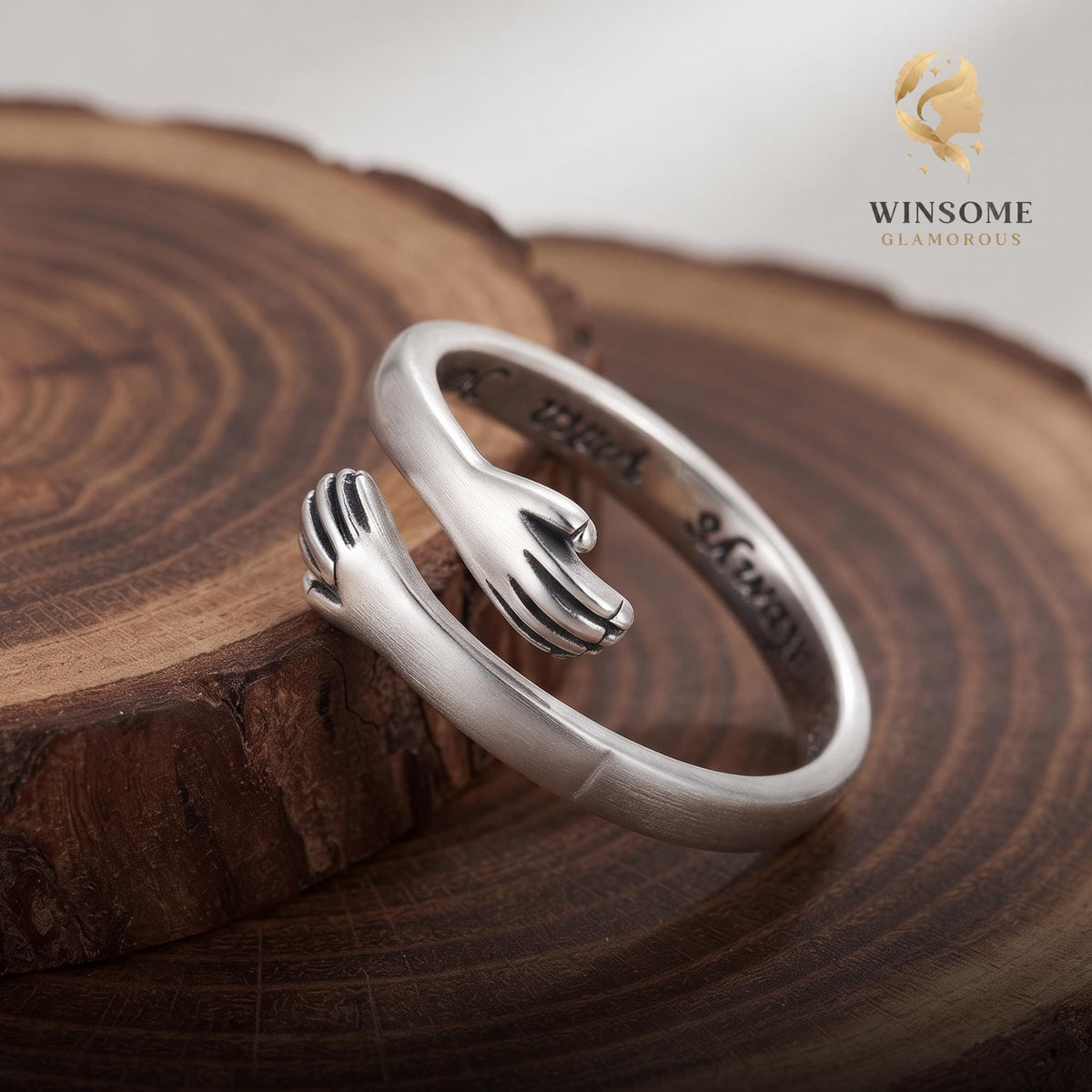 ALWAYS WITH YOU" Hug Ring, 925 Sterling Silver Hugging Hands Ring, Meaningful Heartfelt Gift for Her, Wife, Daughter, Mom, Lo