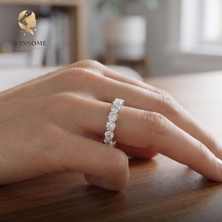 Luxury Moissanite Eternity Ring, 925 Sterling Silver Wedding Band, 2-5mm Stackable Engagement Jewelry, D Color VVS1 Sparkle, 