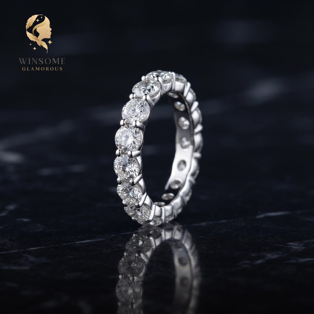 Luxury Moissanite Eternity Ring, 925 Sterling Silver Wedding Band, 2-5mm Stackable Engagement Jewelry, D Color VVS1 Sparkle, 