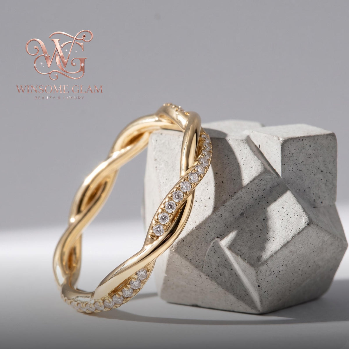14k Gold Plated Braided Moissanite Ring | Dainty Interlocking Eternity Band | Elegant Stacking Jewelry & Bridal Gift for Wome