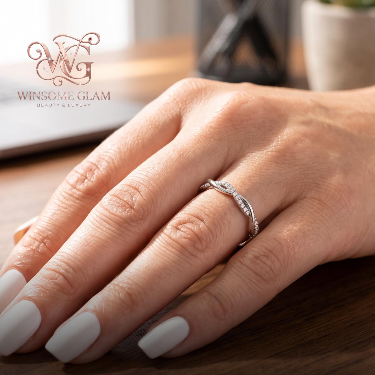 14k Gold Plated Braided Moissanite Ring | Dainty Interlocking Eternity Band | Elegant Stacking Jewelry & Bridal Gift for Wome