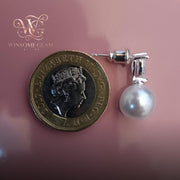 Pearl Drop Earrings, Pear Cut Created Diamond Bridal Earrings, Natural Freshwater Pearl Dangles, Teardrop Wedding Jewelry, Br