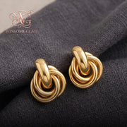 18K Gold Plated Knot Stud Earrings, Chunky Interlocking Twist Studs, Tarnish Free Bold Statement Jewelry, Everyday Love Knot 