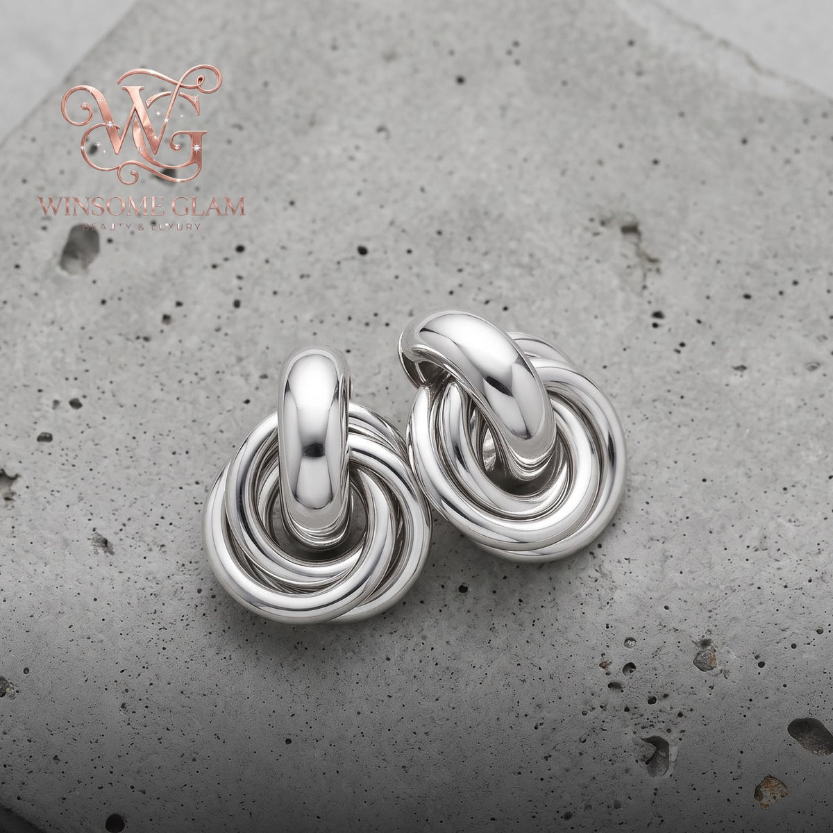 18K Gold Plated Knot Stud Earrings, Chunky Interlocking Twist Studs, Tarnish Free Bold Statement Jewelry, Everyday Love Knot 