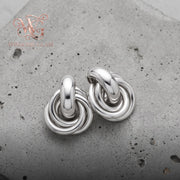 18K Gold Plated Knot Stud Earrings, Chunky Interlocking Twist Studs, Tarnish Free Bold Statement Jewelry, Everyday Love Knot 