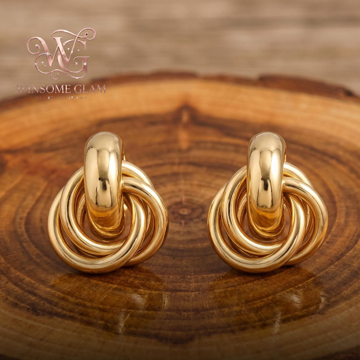 18K Gold Plated Knot Stud Earrings, Chunky Interlocking Twist Studs, Tarnish Free Bold Statement Jewelry, Everyday Love Knot 
