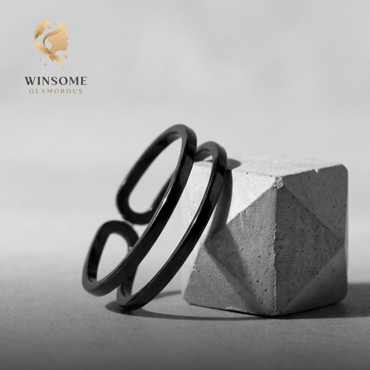 Chunky Black Ring Set • 3-Piece Adjustable Statement Bands • Sleek Minimalist Geometric Stackable Jewelry Pack for Men & Wome