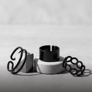 Chunky Black Ring Set • 3-Piece Adjustable Statement Bands • Sleek Minimalist Geometric Stackable Jewelry Pack for Men & Wome