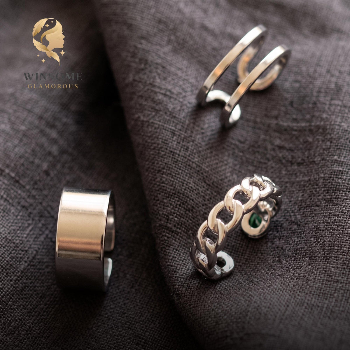 Chunky Black Ring Set • 3-Piece Adjustable Statement Bands • Sleek Minimalist Geometric Stackable Jewelry Pack for Men & Wome
