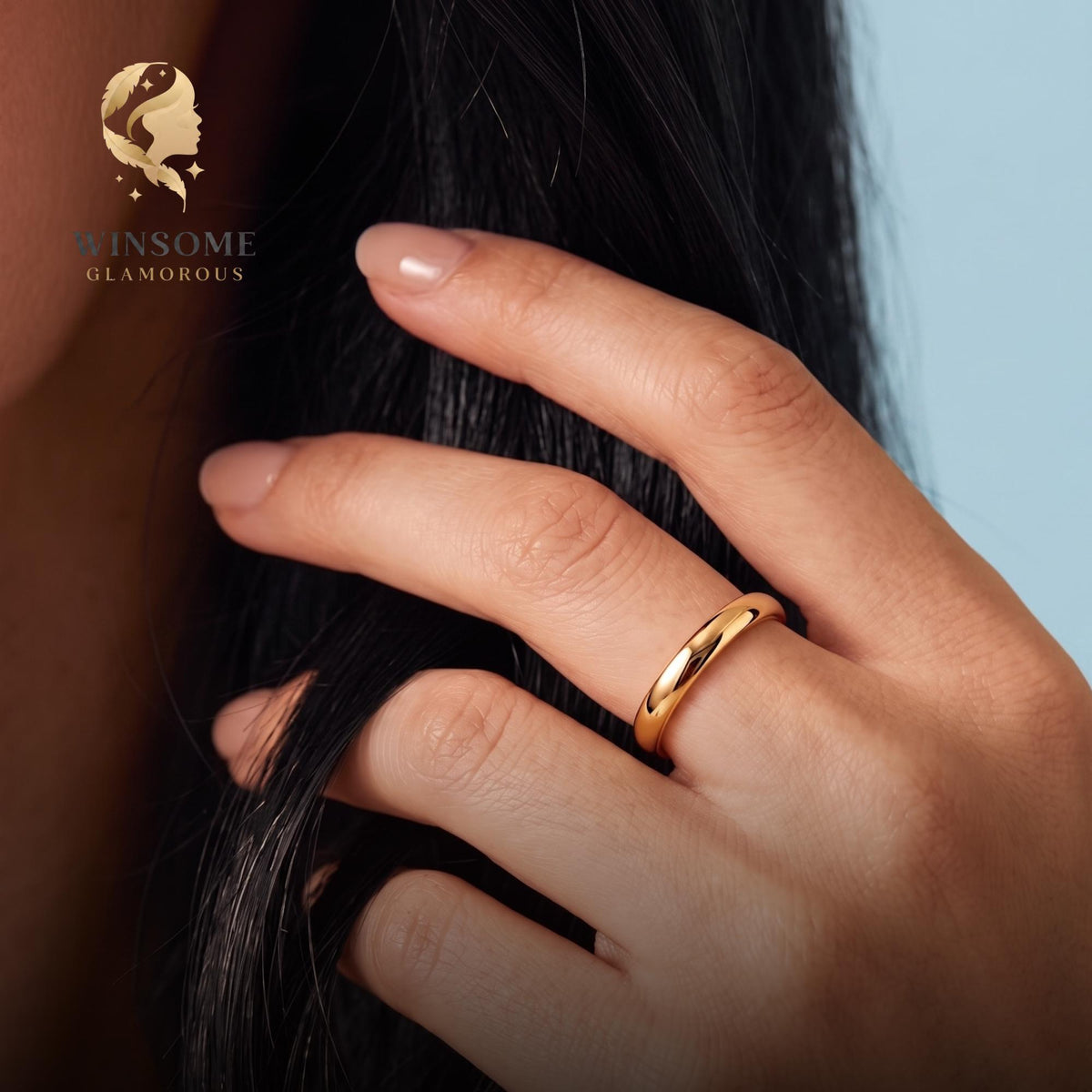 Premium 14k Gold Plated Smooth Dome Ring – Tarnish-Free Comfort-Fit Stacking Band, Minimalist Everyday Luxury Jewelry for Cou