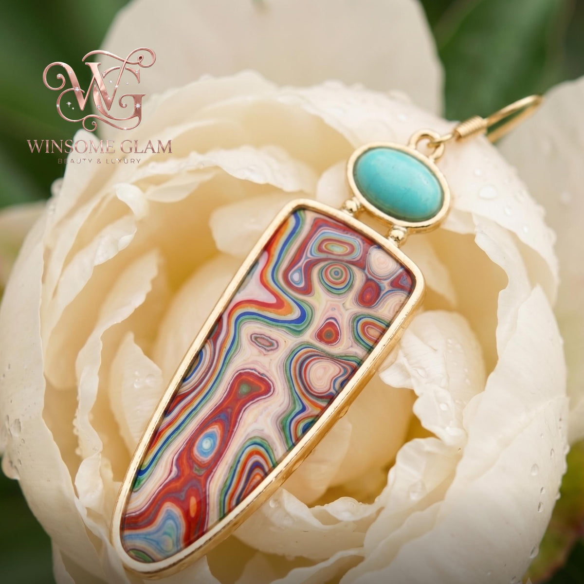 18k Gold Plated Fordite Asymmetrical Earrings, Boho Dangle Leaf Earrings, Colorful Mismatched Drop Earrings, Unique Gift for 