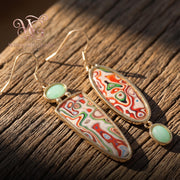 18k Gold Plated Fordite Asymmetrical Earrings, Boho Dangle Leaf Earrings, Colorful Mismatched Drop Earrings, Unique Gift for 