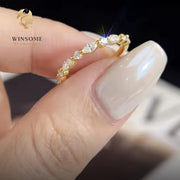 Moissanite Wedding Band Gold | Alternating Marquise Round Stacking Ring | Vintage Style Matching Diamond Band | Unique Annive