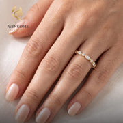 Moissanite Wedding Band Gold | Alternating Marquise Round Stacking Ring | Vintage Style Matching Diamond Band | Unique Annive