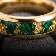 Tungsten Moss Agate Wedding Band | Comfort Fit 4mm 6mm 8mm Ring for Men & Women, Gold Foil Stone Inlay, Anniversary Promise R