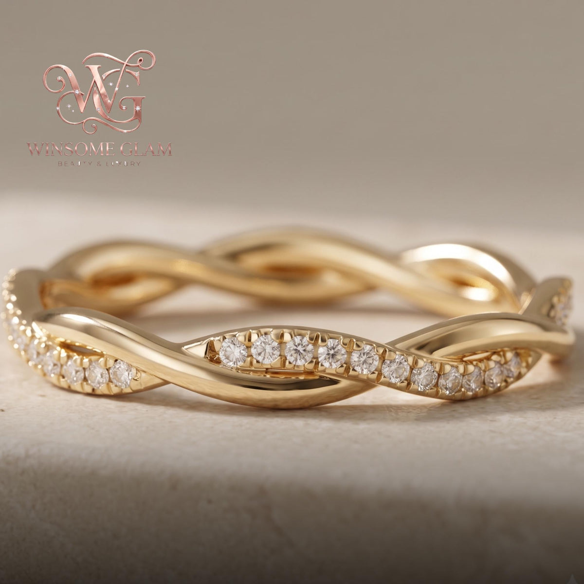 14k Gold Plated Braided Moissanite Ring | Dainty Interlocking Eternity Band | Elegant Stacking Jewelry & Bridal Gift for Wome