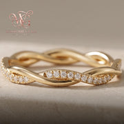 14k Gold Plated Braided Moissanite Ring | Dainty Interlocking Eternity Band | Elegant Stacking Jewelry & Bridal Gift for Wome
