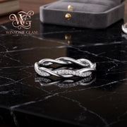 14k Gold Plated Braided Moissanite Ring | Dainty Interlocking Eternity Band | Elegant Stacking Jewelry & Bridal Gift for Wome