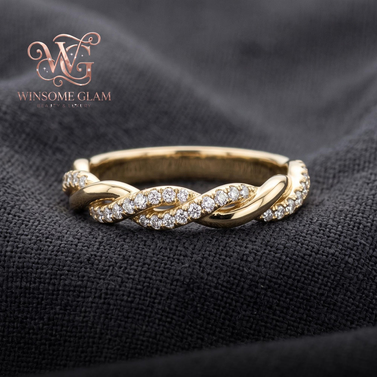 14k Gold Plated Braided Moissanite Ring | Dainty Interlocking Eternity Band | Elegant Stacking Jewelry & Bridal Gift for Wome