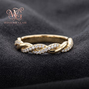 14k Gold Plated Braided Moissanite Ring | Dainty Interlocking Eternity Band | Elegant Stacking Jewelry & Bridal Gift for Wome
