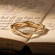 14k Gold Plated Braided Moissanite Ring | Dainty Interlocking Eternity Band | Elegant Stacking Jewelry & Bridal Gift for Wome