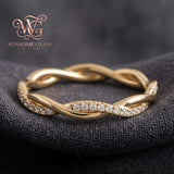 14k Gold Plated Braided Moissanite Ring | Dainty Interlocking Eternity Band | Elegant Stacking Jewelry & Bridal Gift for Wome