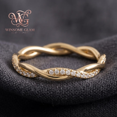 14k Gold Plated Braided Moissanite Ring | Dainty Interlocking Eternity Band | Elegant Stacking Jewelry & Bridal Gift for Wome