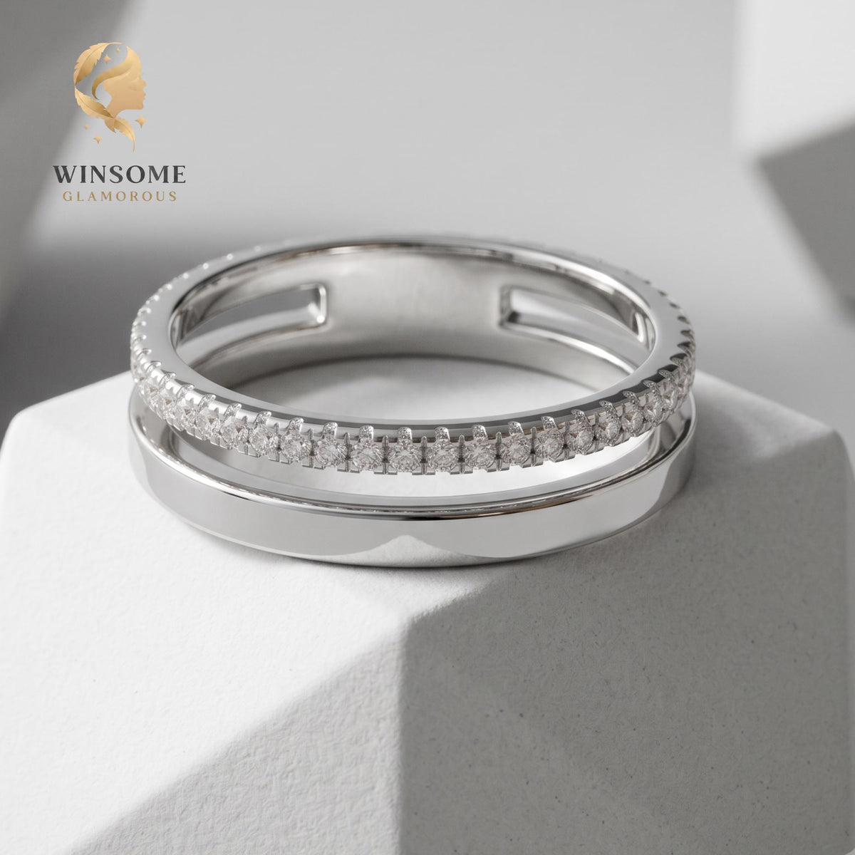 Sterling Silver Full Eternity Ring | Moissanite & CZ Cubic Zirconia Band | Wedding Band | Stackable Promise Ring, Diamond Rin