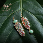 18k Gold Plated Fordite Asymmetrical Earrings, Boho Dangle Leaf Earrings, Colorful Mismatched Drop Earrings, Unique Gift for 