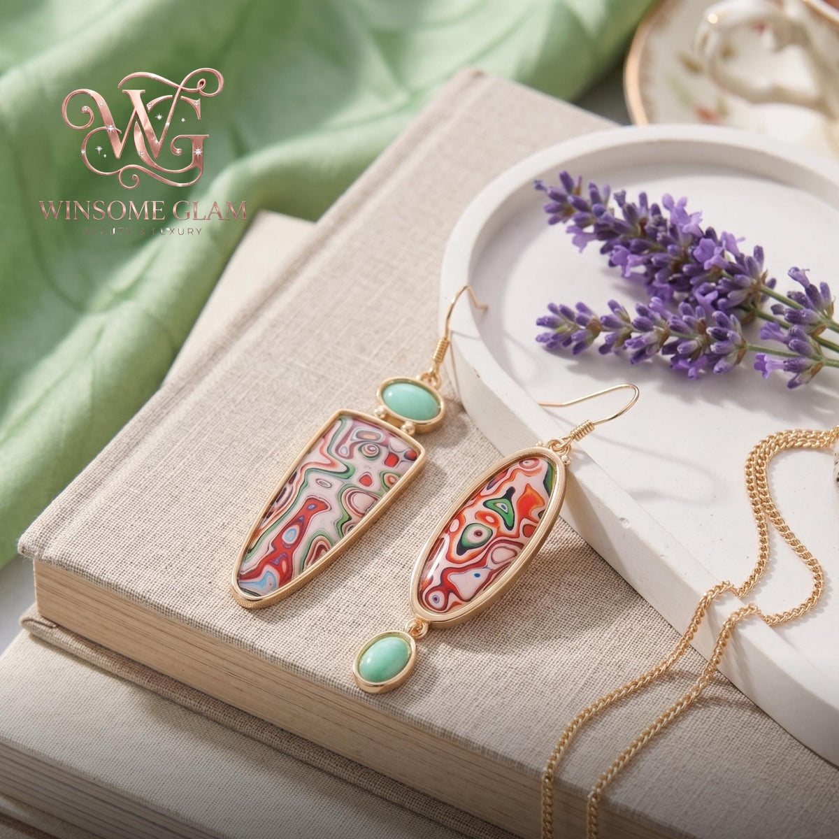 Asymmetric leaf earrings side view