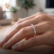 Moissanite Wedding Band Gold | Alternating Marquise Round Stacking Ring | Vintage Style Matching Diamond Band | Unique Annive