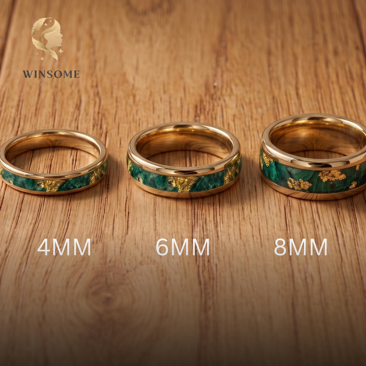 Tungsten Moss Agate Wedding Band | Comfort Fit 4mm 6mm 8mm Ring for Men & Women, Gold Foil Stone Inlay, Anniversary Promise R