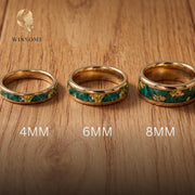 Tungsten Moss Agate Wedding Band | Comfort Fit 4mm 6mm 8mm Ring for Men & Women, Gold Foil Stone Inlay, Anniversary Promise R