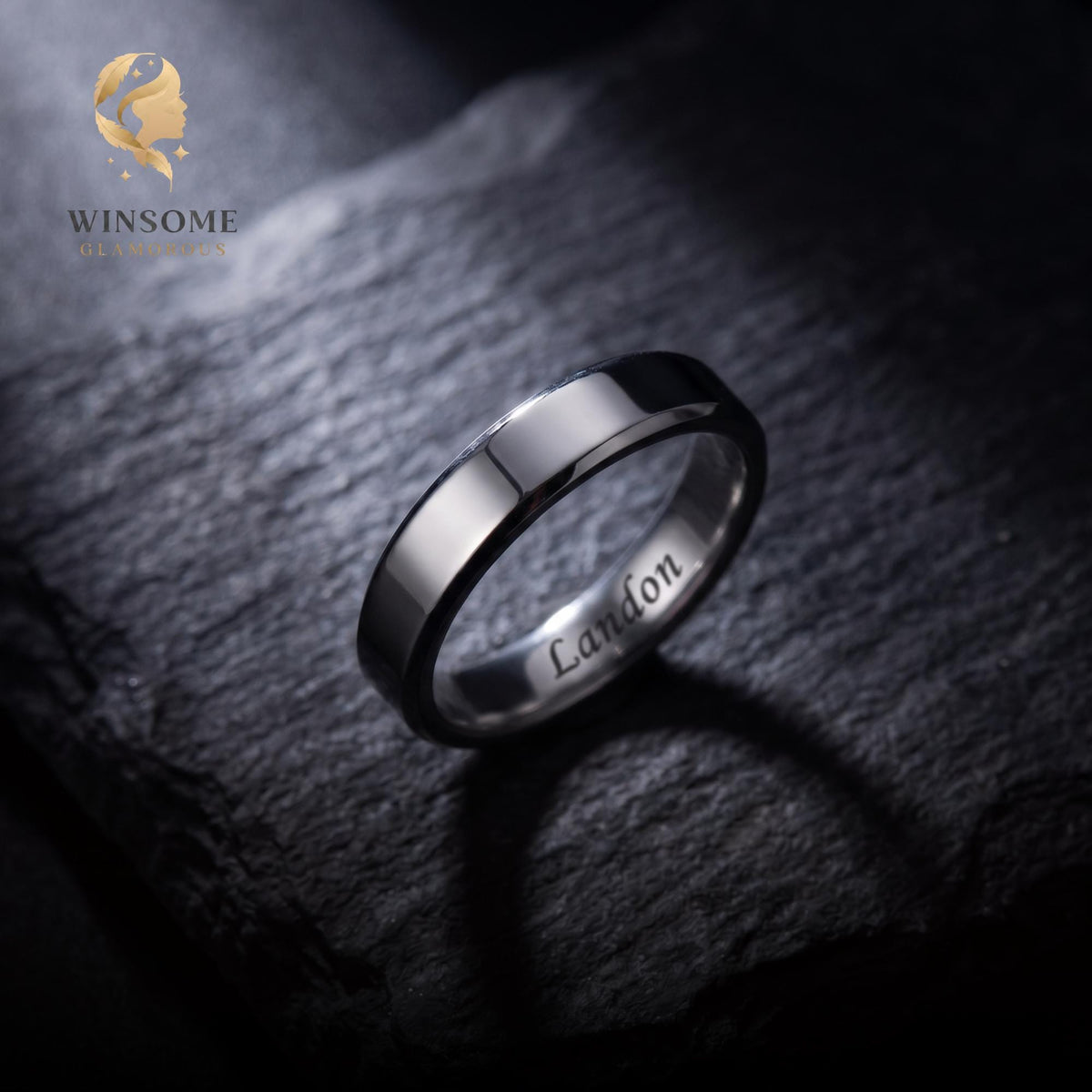 Personalized Engraved Couple Ring, Custom Name, Date Wedding Band, Stainless Steel Promise Ring, Gold Silver Black Ring, Gift