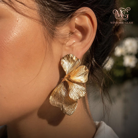 Ginkgo Leaf Statement Earrings – Gold & Silver Botanical Dangles