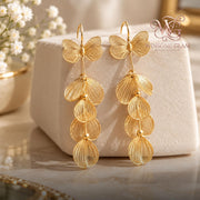 18K Gold Plated Layered Flower Petal Earrings  Large Statement Drop Necklace, Stainless Steel Dangle Earrings |Boho Wedding J