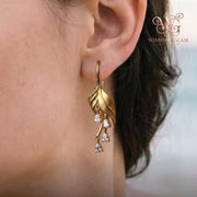 Gold Leaf Dangle Earrings • Zircon Teardrop • 14K Gold Plated • Botanical Jewelry • Minimalist Earrings • Gift for Her | Ever