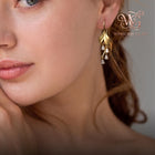 Gold Leaf Dangle Earrings • Zircon Teardrop • 14K Gold Plated • Botanical Jewelry • Minimalist Earrings • Gift for Her | Ever