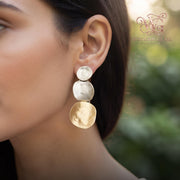 Boho Stacked Sphere Drop Earrings | Gold & Pearl Three-Tier Statement Earrings